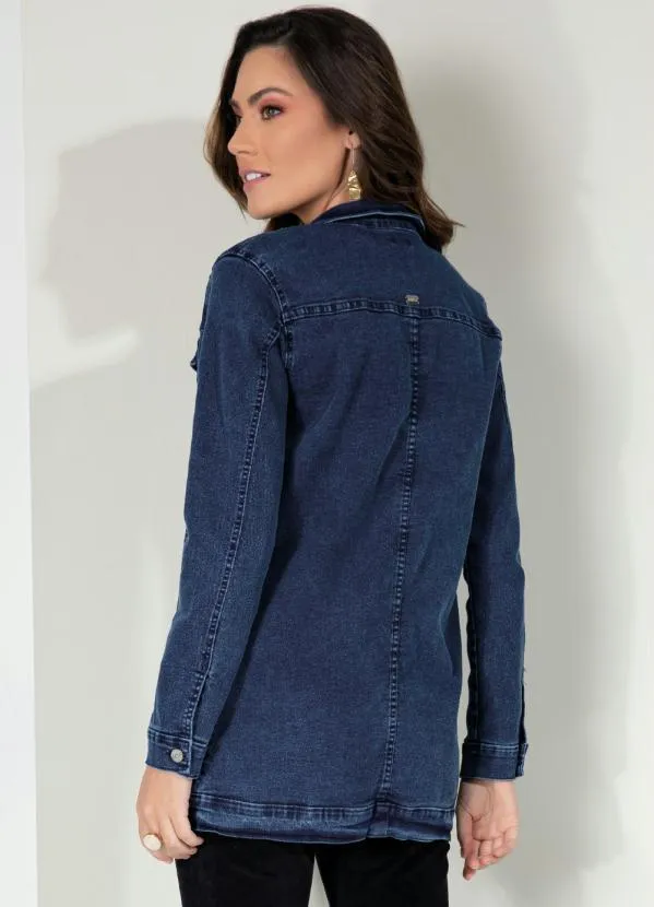 Quintess - Jaqueta Alongada Jeans Escuro com Bolsos 2