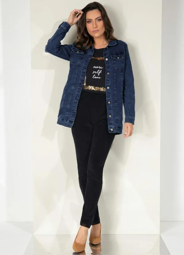 Quintess - Jaqueta Alongada Jeans Escuro com Bolsos 3