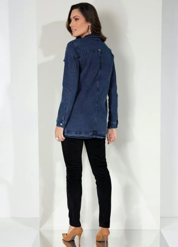 Quintess - Jaqueta Alongada Jeans Escuro com Bolsos 4