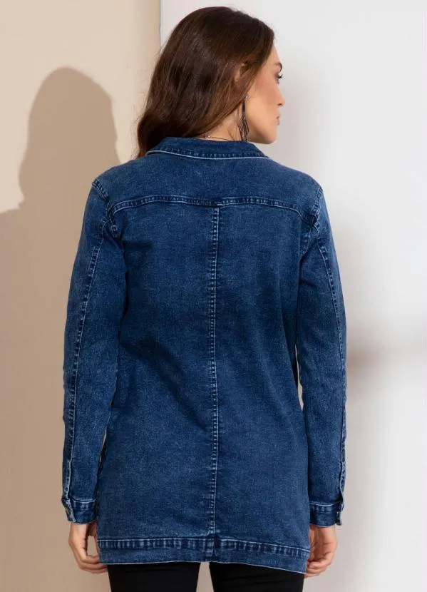 Quintess - Jaqueta Alongada Jeans Escuro com Bolsos 6
