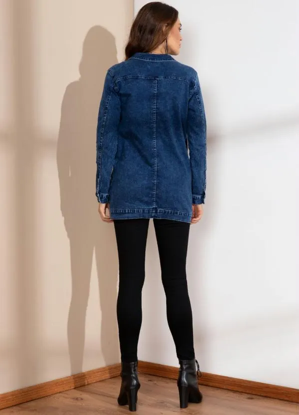 Quintess - Jaqueta Alongada Jeans Escuro com Bolsos 8