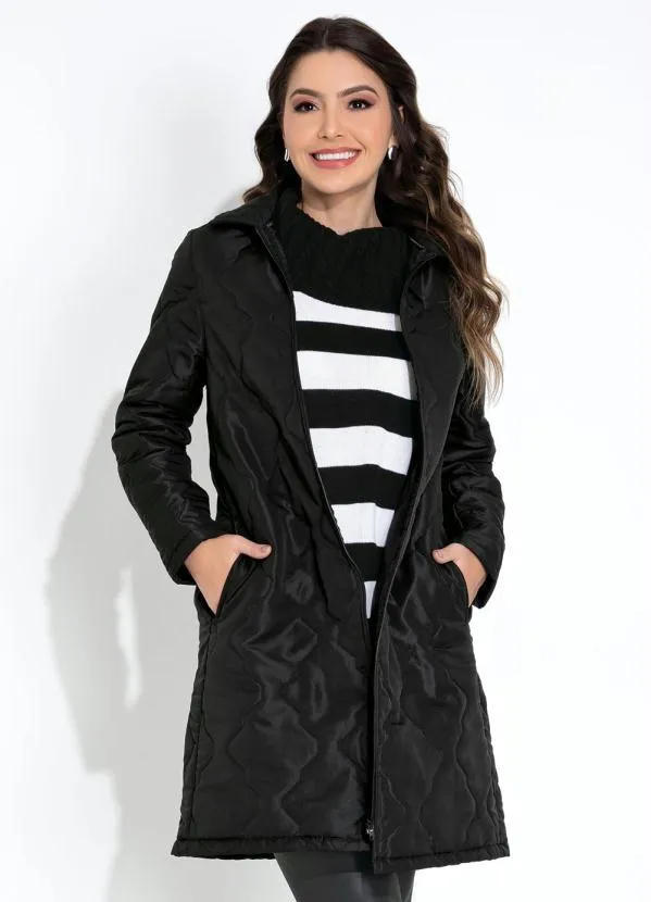 Rosalie - Jaqueta Alongada Puffer Preta
