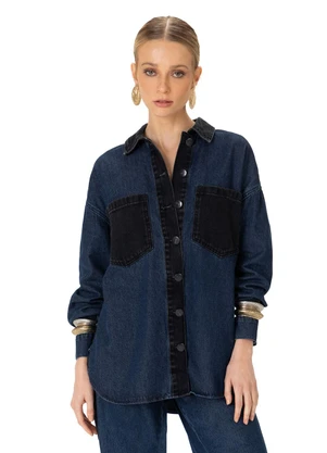 Enfim - Jaqueta Ampla Oversized Jeans Azul Escuro - ENFIM