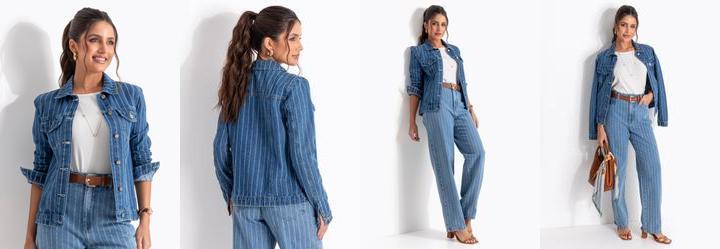 Jaqueta Azul Claro em Jeans Maquinetado