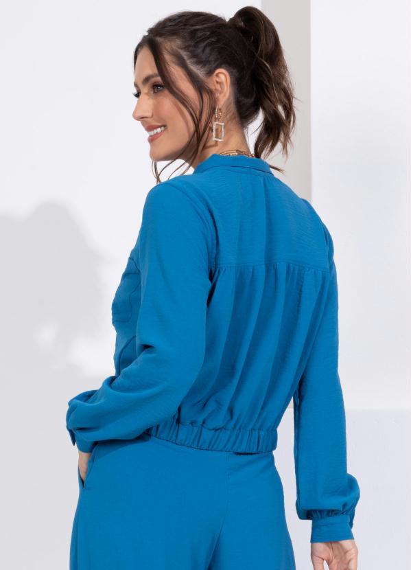 Quintess - Jaqueta Azul com Botões e Bolsos Funcionais 2