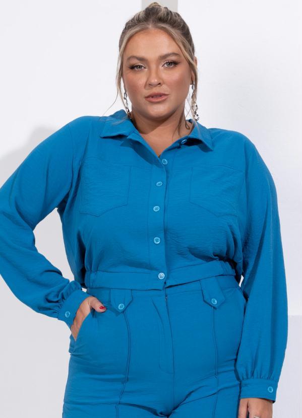 Quintess - Jaqueta Azul com Botões e Bolsos Funcionais 7