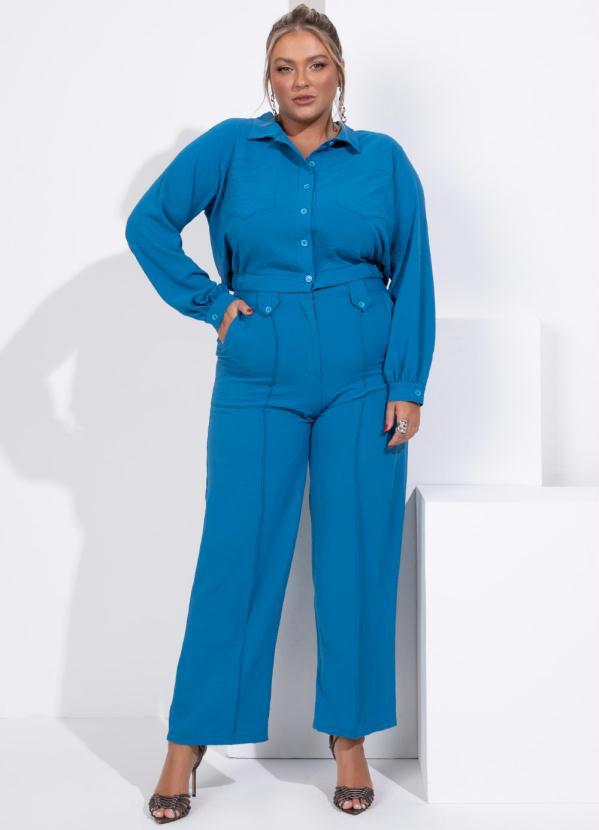 Quintess - Jaqueta Azul com Botões e Bolsos Funcionais 9