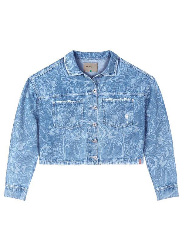 Malwee - Jaqueta Azul Cropped Jeans Paisley