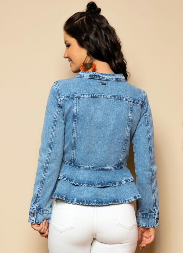Quintess - Jaqueta Azul Jeans com Bolsos e Babados 2