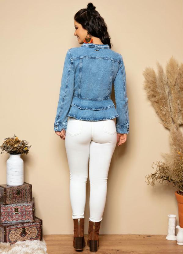 Quintess - Jaqueta Azul Jeans com Bolsos e Babados 4