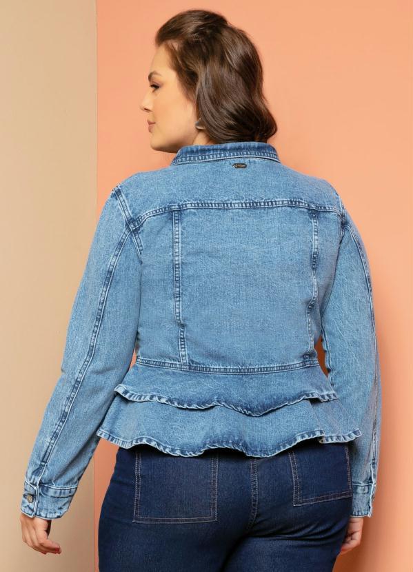 Quintess - Jaqueta Azul Jeans com Bolsos e Babados 6