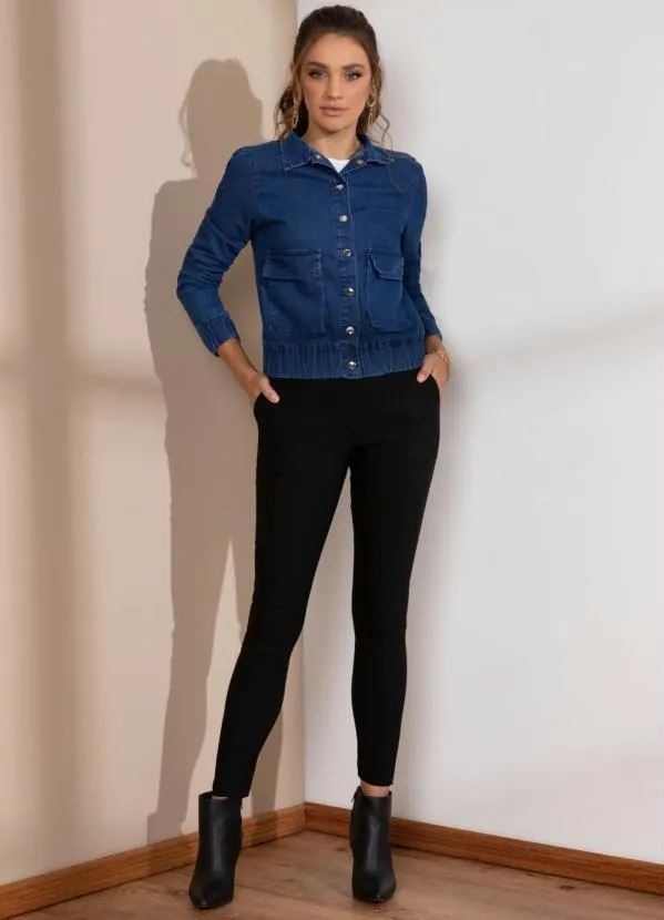 Quintess - Jaqueta Azul Jeans com Bolsos 8