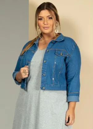 Quintess - Jaqueta Azul Jeans com Detalhes de Tachas - QUINTESS
