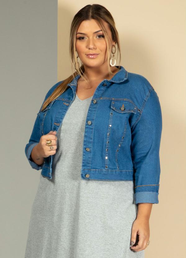 Quintess - Jaqueta Azul Jeans com Detalhes de Tachas 11