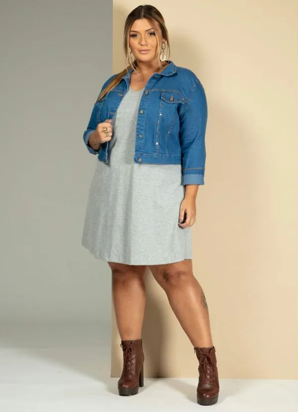 Quintess - Jaqueta Azul Jeans com Detalhes de Tachas 13