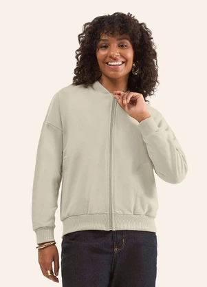 Rovitex - Jaqueta Básica de Moletom Bege - ROVITEX