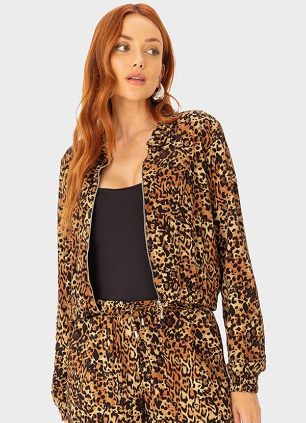 Enfim - Jaqueta Bomber Animal Print Marrom