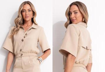 Jaqueta Bomber Bege em Crepe Plano