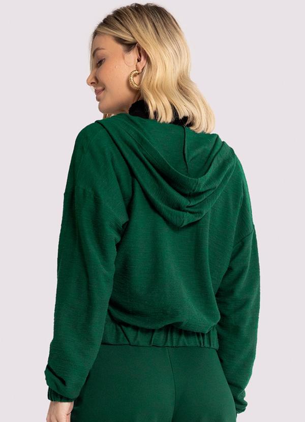 Lunender - Jaqueta Bomber com Capuz e Lapelas Verde 2