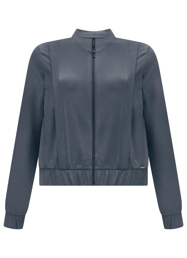 Lunender - Jaqueta Bomber com Zíper em Moletom Azul