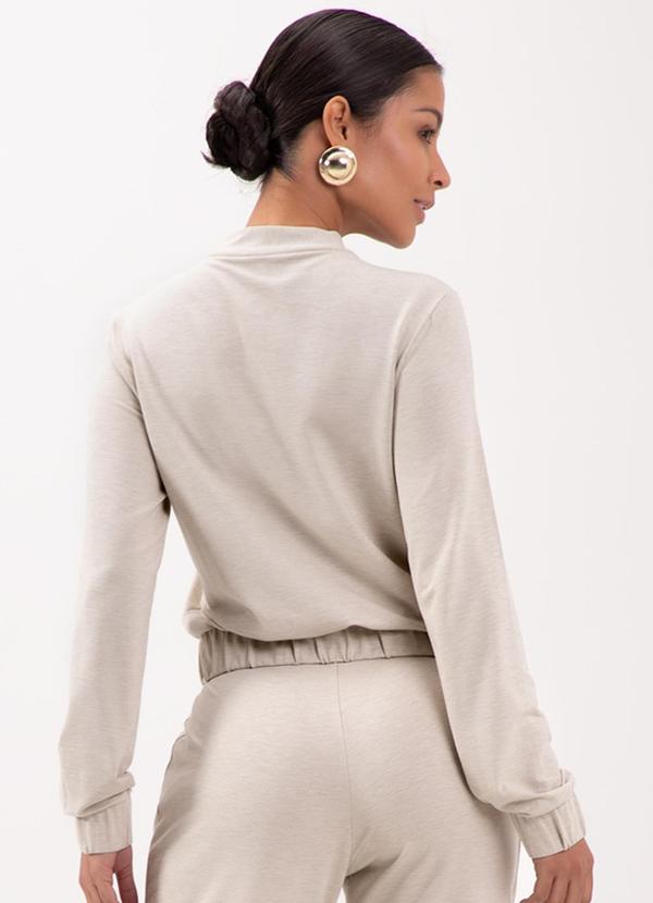 Lunender - Jaqueta Bomber com Zíper em Moletom Bege 2