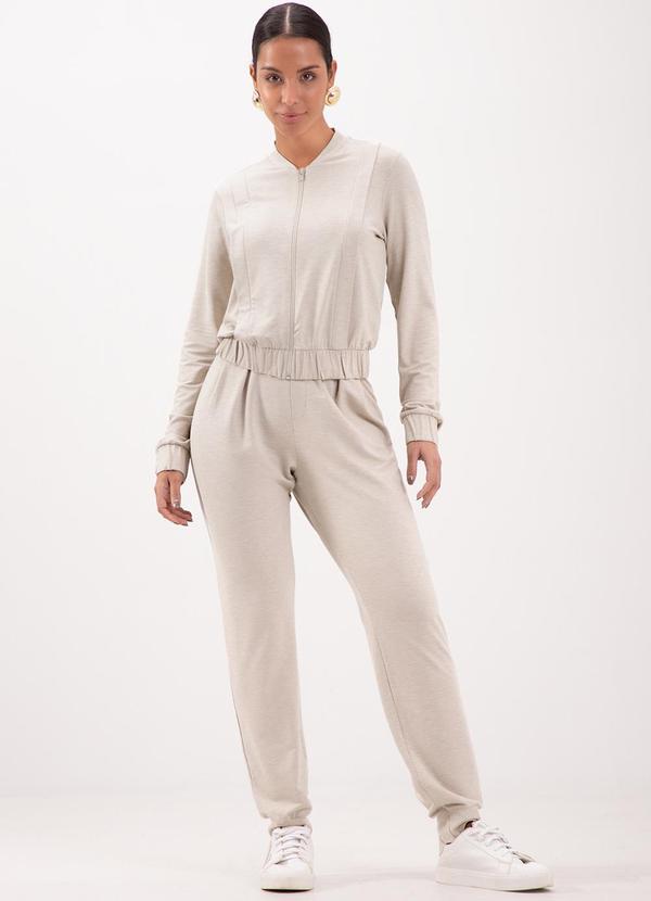 Lunender - Jaqueta Bomber com Zíper em Moletom Bege 3