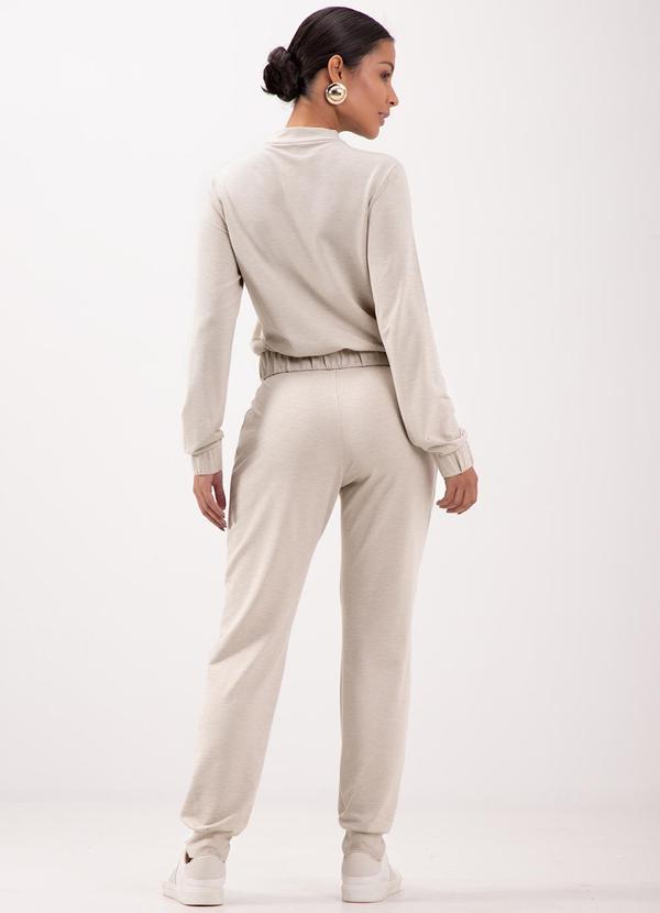 Lunender - Jaqueta Bomber com Zíper em Moletom Bege 4