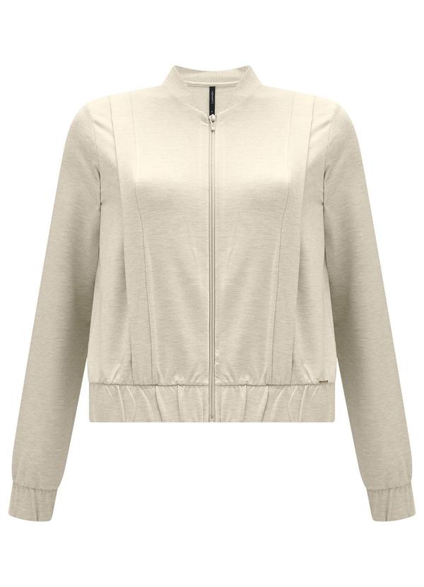 Lunender - Jaqueta Bomber com Zíper em Moletom Bege 5