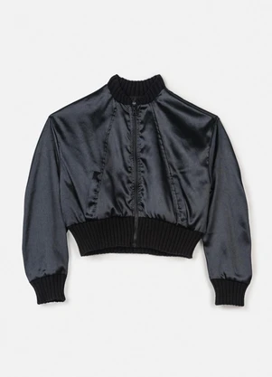 Authoria - Jaqueta Bomber de Tecido Acetinado Preto - AUTHORIA