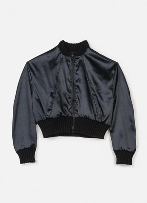 Authoria - Jaqueta Bomber de Tecido Acetinado Preto - AUTHORIA