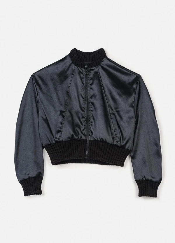 Authoria - Jaqueta Bomber de Tecido Acetinado Preto