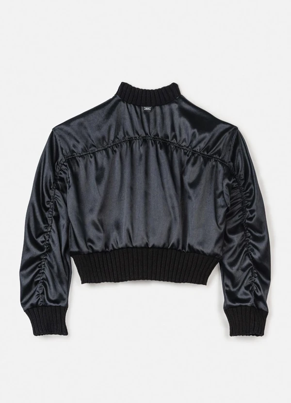 Authoria - Jaqueta Bomber de Tecido Acetinado Preto 2