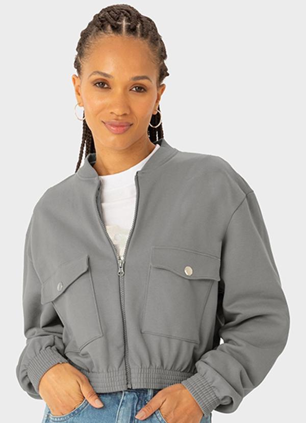 Enfim - Jaqueta Bomber em Moletom Cinza