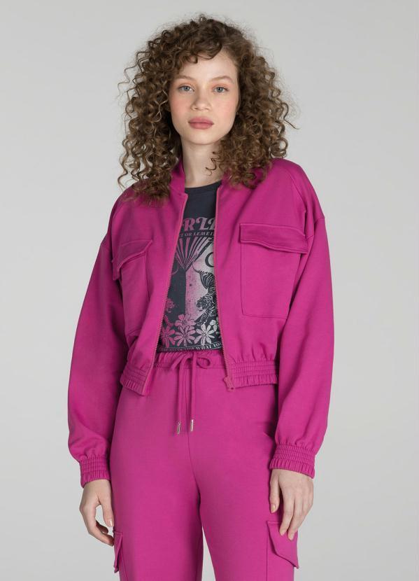 Enfim - Jaqueta Bomber em Moletom Magenta
