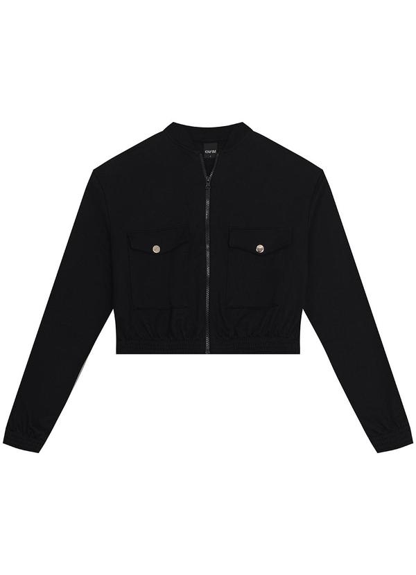 Enfim - Jaqueta Bomber em Moletom Preto