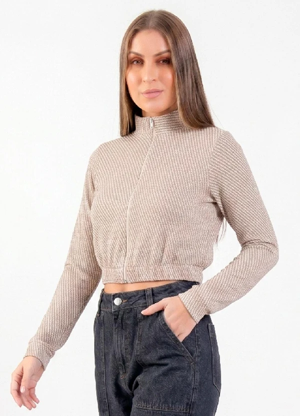 Just Basic - Jaqueta Bomber Feminina Jacquard Bege
