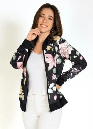Moda Pop - Jaqueta Bomber Floral com Fechamento em Zíper - MODA POP