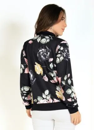 Moda Pop - Jaqueta Bomber Floral com Fechamento em Zíper - MODA POP