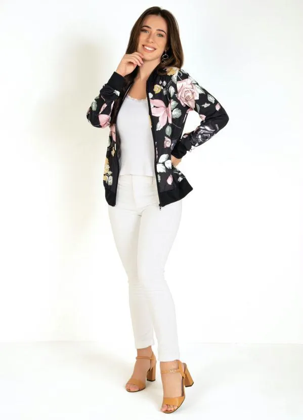 Moda Pop - Jaqueta Bomber Floral com Fechamento em Zíper 3