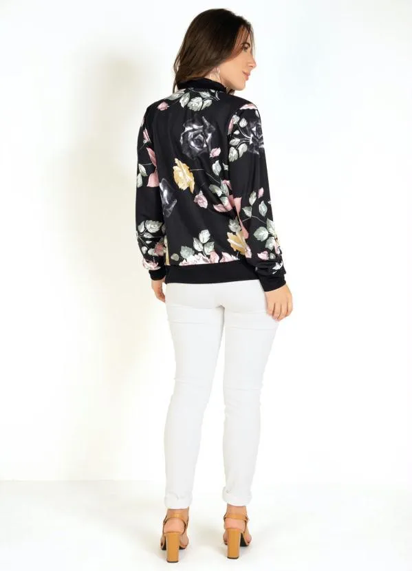 Moda Pop - Jaqueta Bomber Floral com Fechamento em Zíper 4