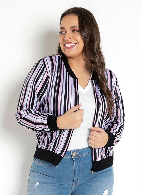 Moda Pop - Jaqueta Bomber Listrada Rosa 6