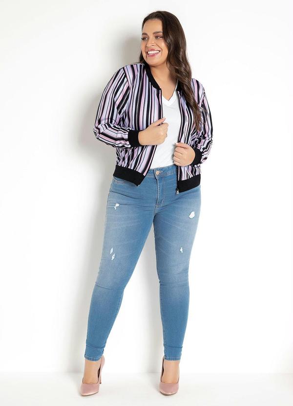 Moda Pop - Jaqueta Bomber Listrada Rosa 3