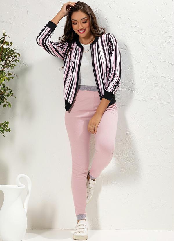 Moda Pop - Jaqueta Bomber Listrada Rosa 15