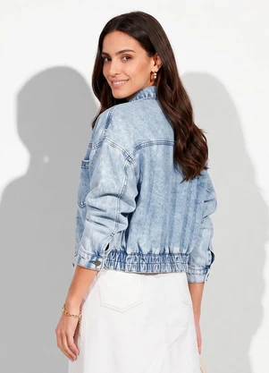 Quintess - Jaqueta Bomber Oversized Jeans Claro com Bolsos - QUINTESS