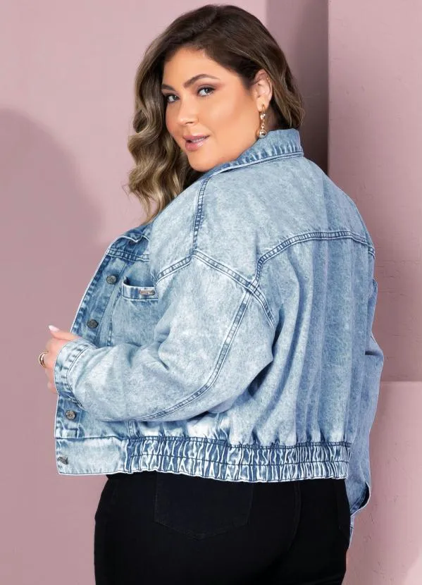 Quintess - Jaqueta Bomber Oversized Jeans Claro com Bolsos 6