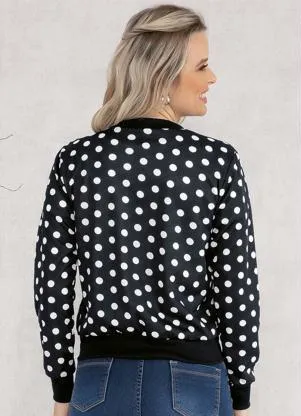Moda Pop - Jaqueta Bomber Poá Preto com Zíper - MODA POP