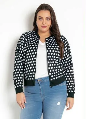 Moda Pop - Jaqueta Bomber Poá Preto com Zíper - MODA POP