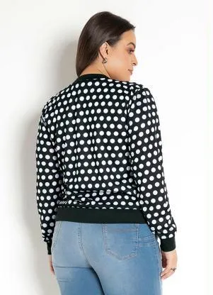 Moda Pop - Jaqueta Bomber Poá Preto com Zíper - MODA POP