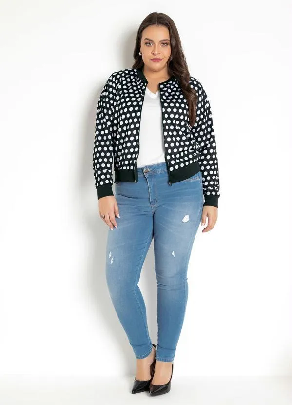 Moda Pop - Jaqueta Bomber Poá Preto com Zíper 10