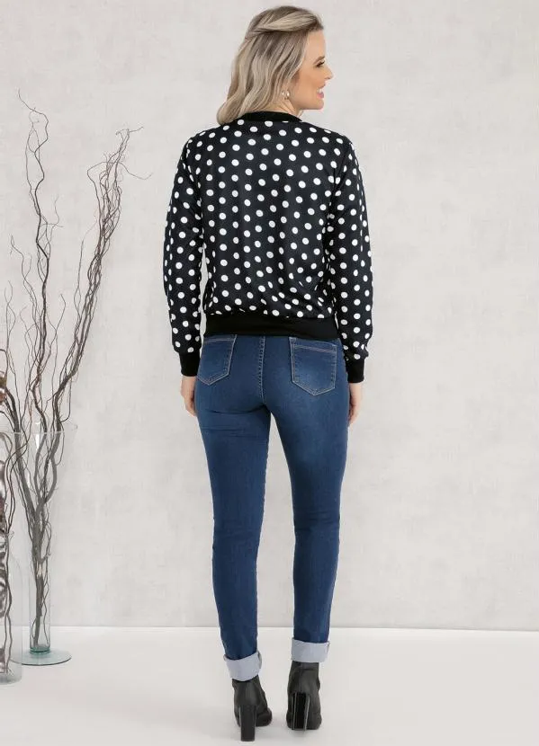 Moda Pop - Jaqueta Bomber Poá Preto com Zíper 5